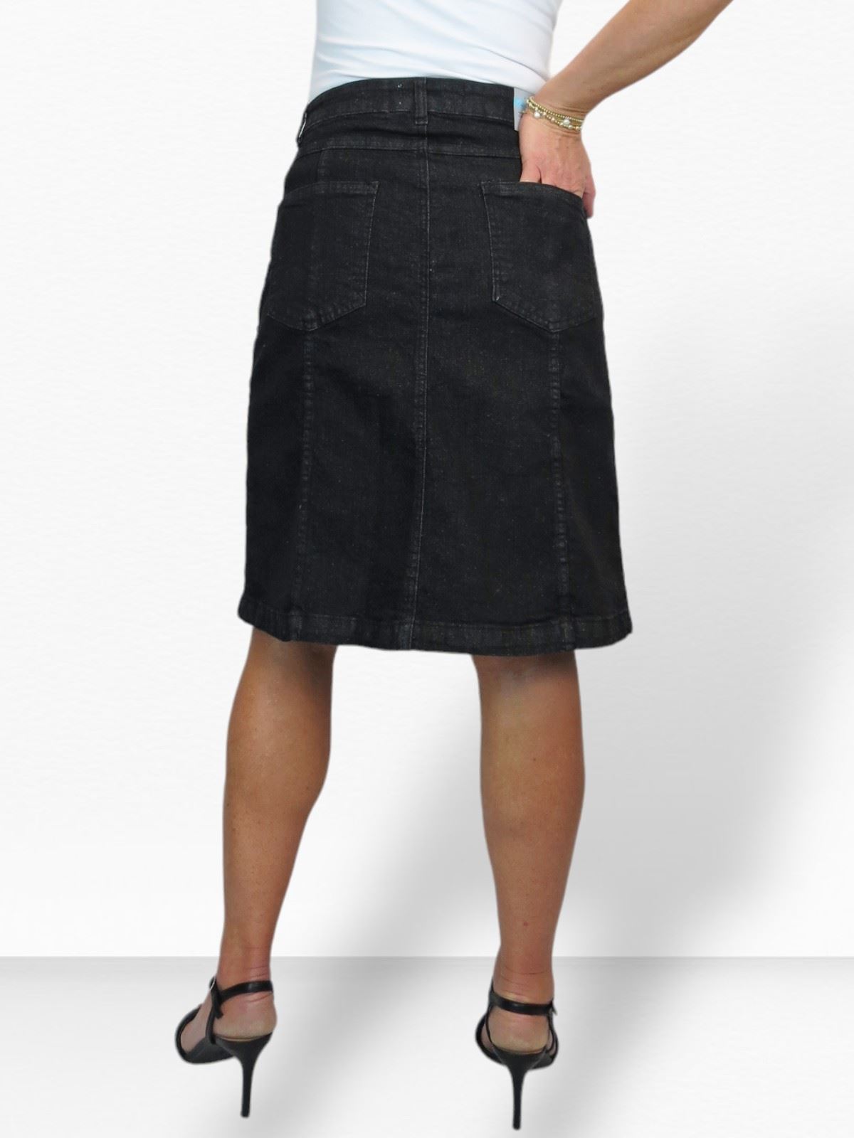 Ladies Stretch Denim A Line Jeans Skirt Knee Length Flared Pannel Skirt 10-22 - Picture 9 of 42
