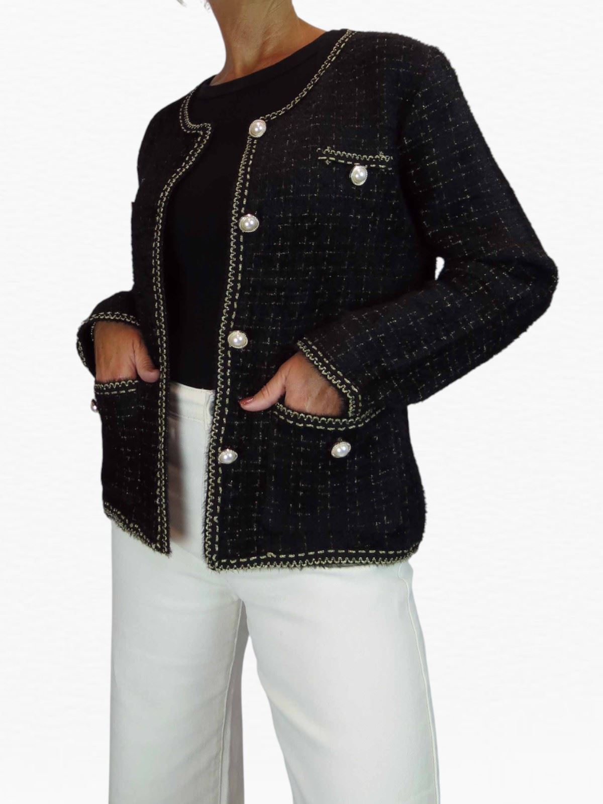 Damen weiche Strick Crop Jacke mit Perlen Knöpfe Elegant Cardigan Stil 10-18 - Bild 7 von 22