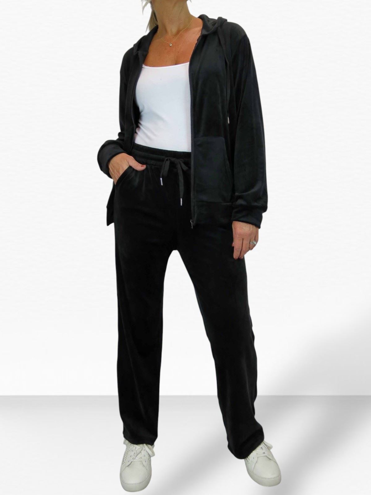 Ladies 2 Piece Velour Tracksuit Set Jogger and Zip Hoodie Casual Loungewear - Picture 23 of 38