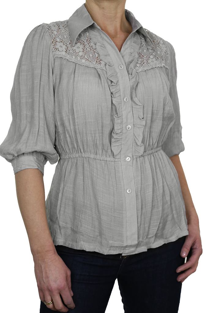 Womens Crochet Lace Collar Blouse Ruffle Button Up Shirt Casual Size 8-16 - Picture 25 of 28