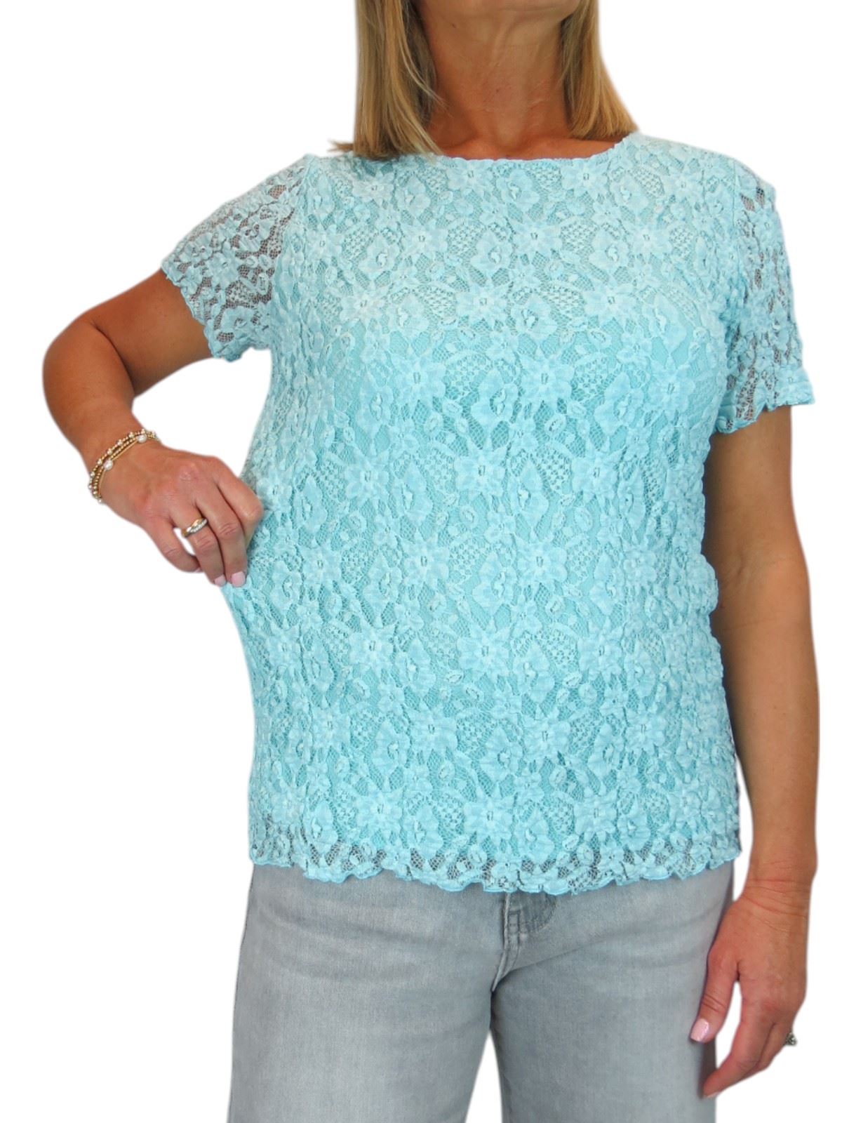 Damen Elegant Stretch Häkel Spitze Top Kurzarm Komplett Gefüttert 10-20 - Bild 27 von 30