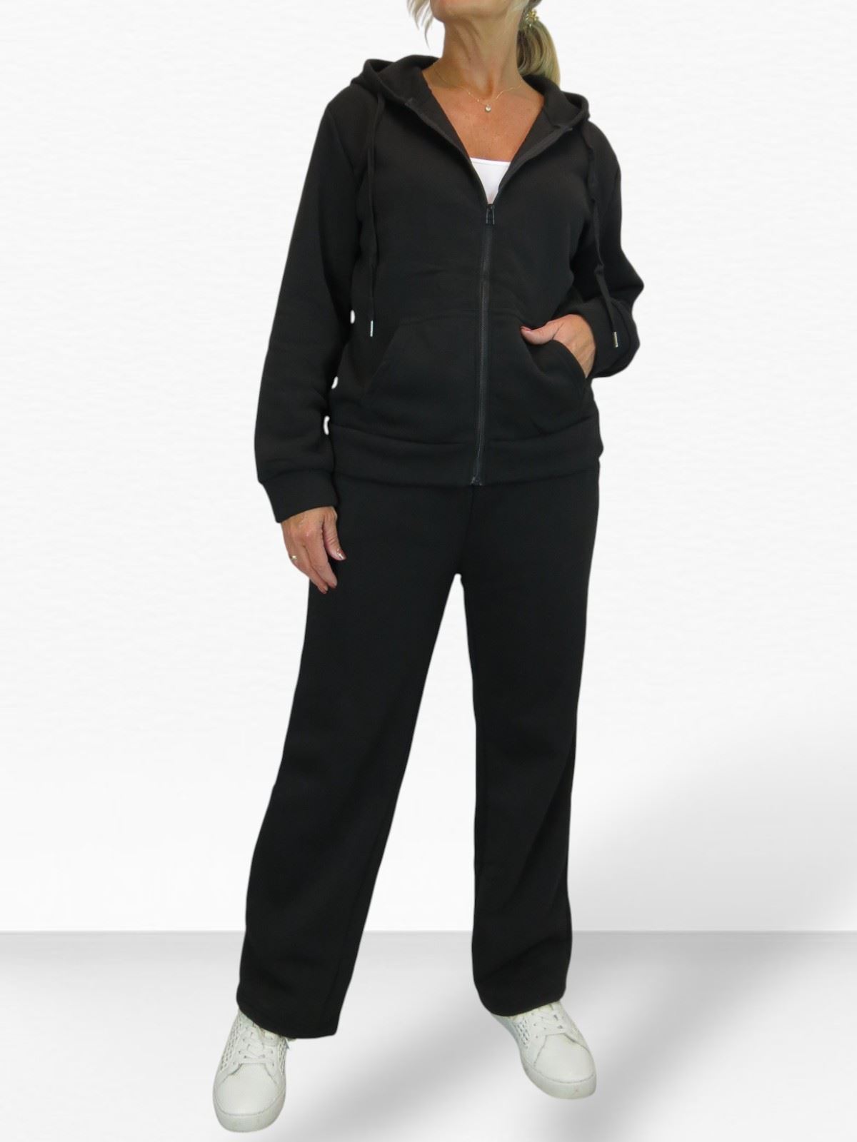 Damen 2 teiliges Fleece Trainingsanzug Set Jogger und Zip Hoodie Freizeit Loungewear - Bild 20 von 29