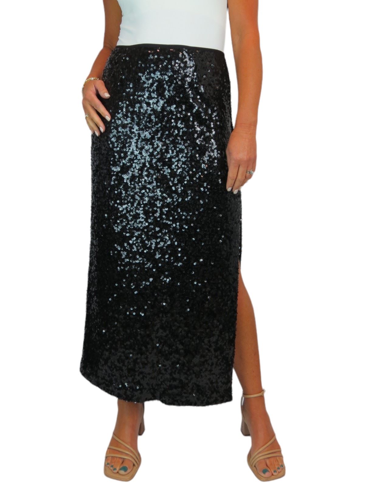 Maxi falda de lentejuelas Paulo Due con división lateral elegante forrada 8-22 - Imagen 12 de 62