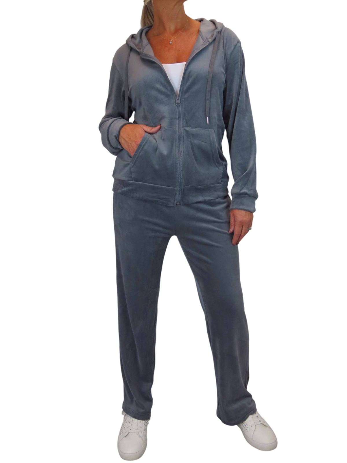 Ladies 2 Piece Velour Tracksuit Set Jogger and Zip Hoodie Casual Loungewear - Picture 36 of 38