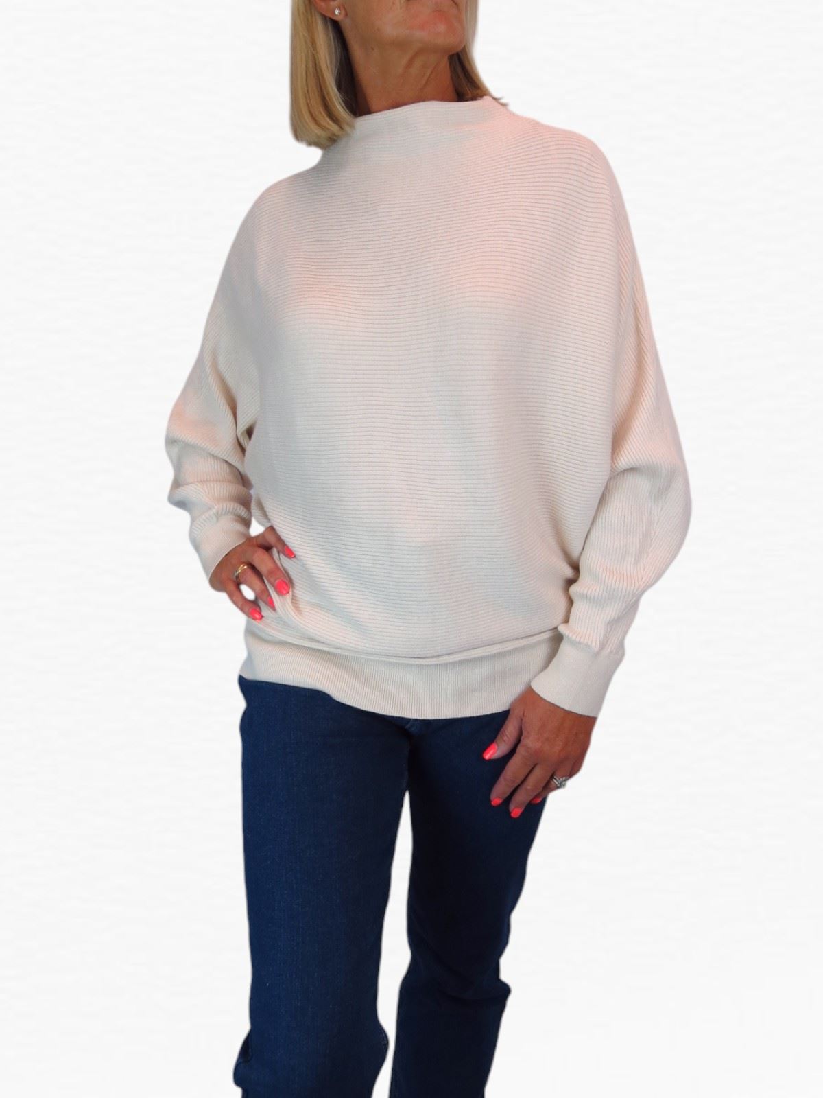 Ladies Rib Turtle Neck Batwing Jumper Soft Knit Long Sleeve Pullover Top 6 - 10 - Picture 12 of 33
