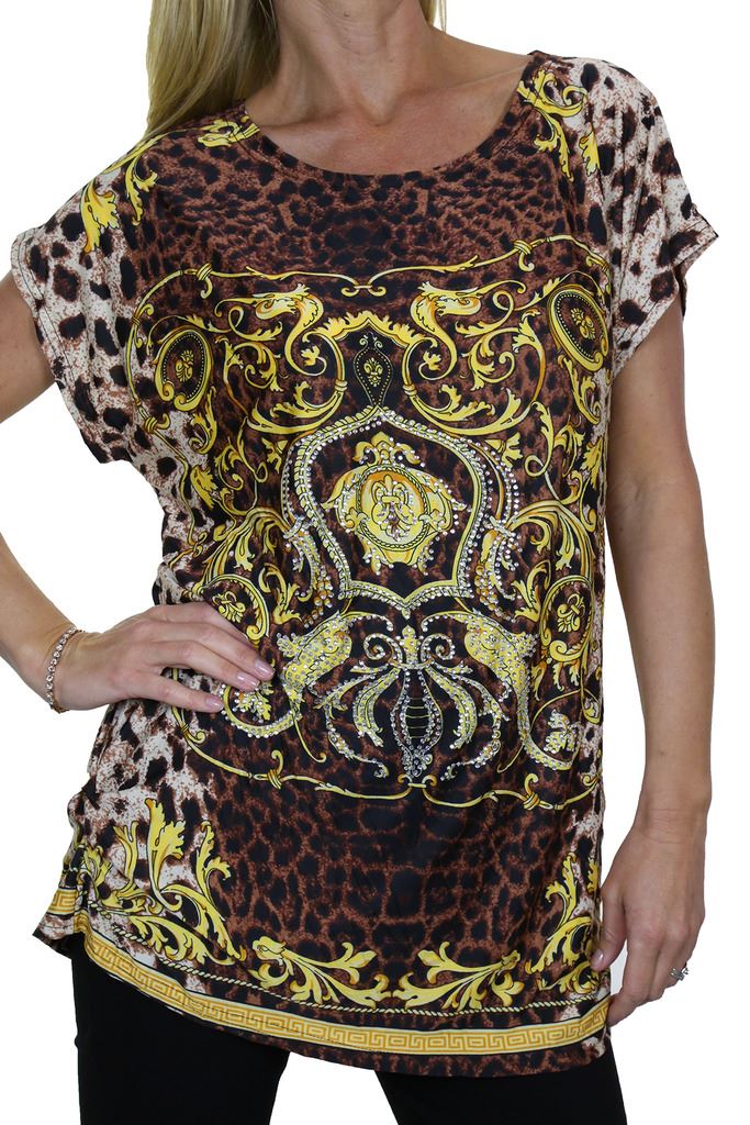 Womens Diamante Animal Print Tunic Top Short Sleeve T Shirt 8-16 CLEARANCE - Picture 15 of 18