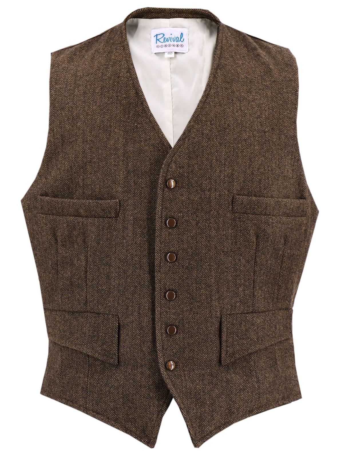 Granville 1940s Replica Wool Waistcoat in Brown - Picture 8 of 12