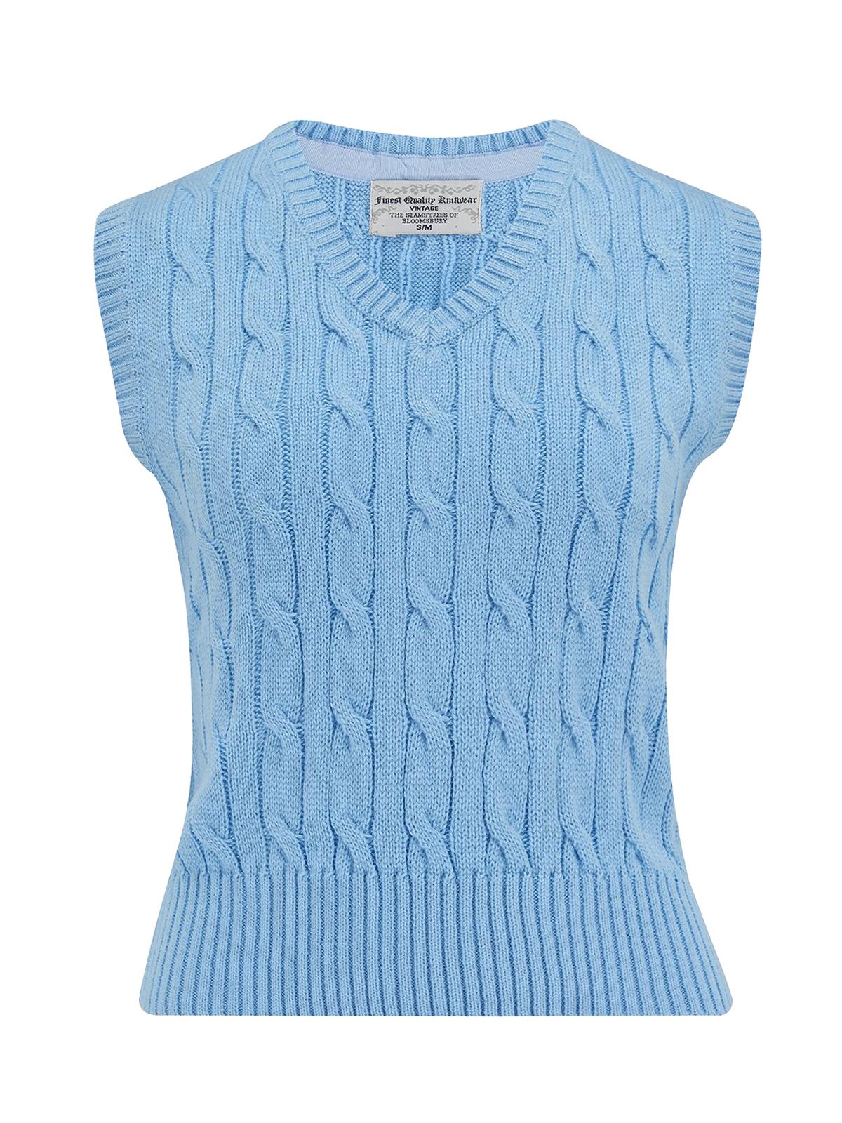 Sky Blue 1940s Forties Retro Vintage Style Orlon Cable Knit Tank Top - Picture 5 of 6