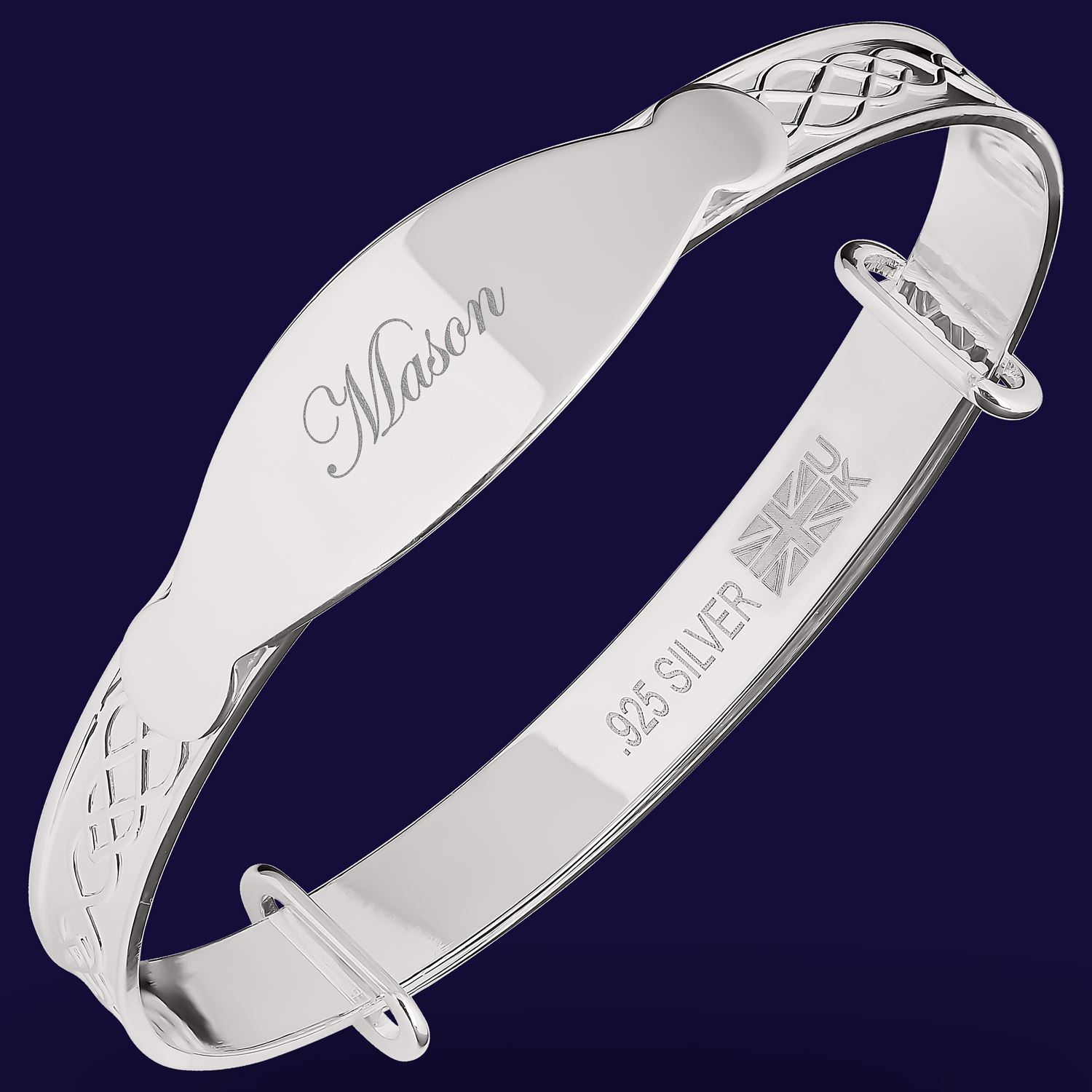 Dolce Valentina Personalised Sterling Silver Christening Bangle For Baby – Any Name Up To 11 Letters, Silver Or Gold Plated