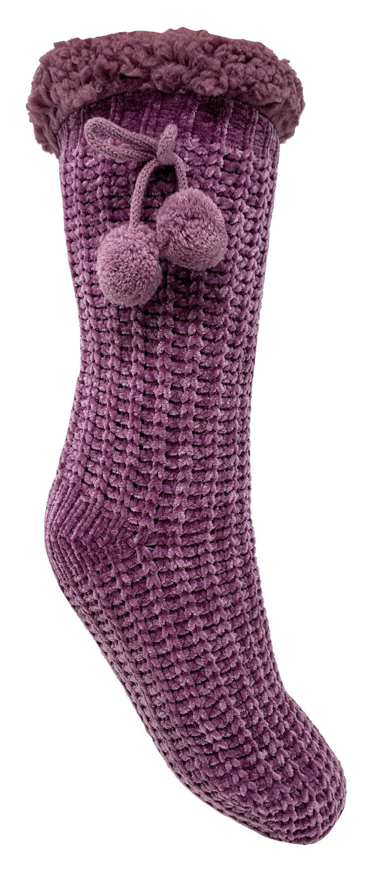 Bramble Lounge Slipper Socks Non-Slip Sherpa Lined Cosy Textured Sock - Picture 23 of 30