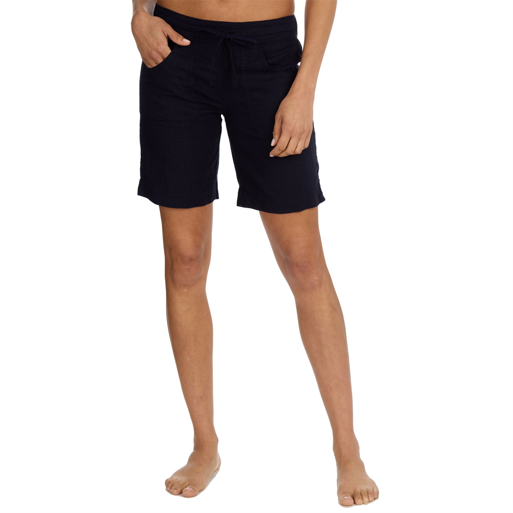 Ladies Linen Shorts Summer Lightweight Longer Length Elasticated Waist Short - Picture 7 of 12