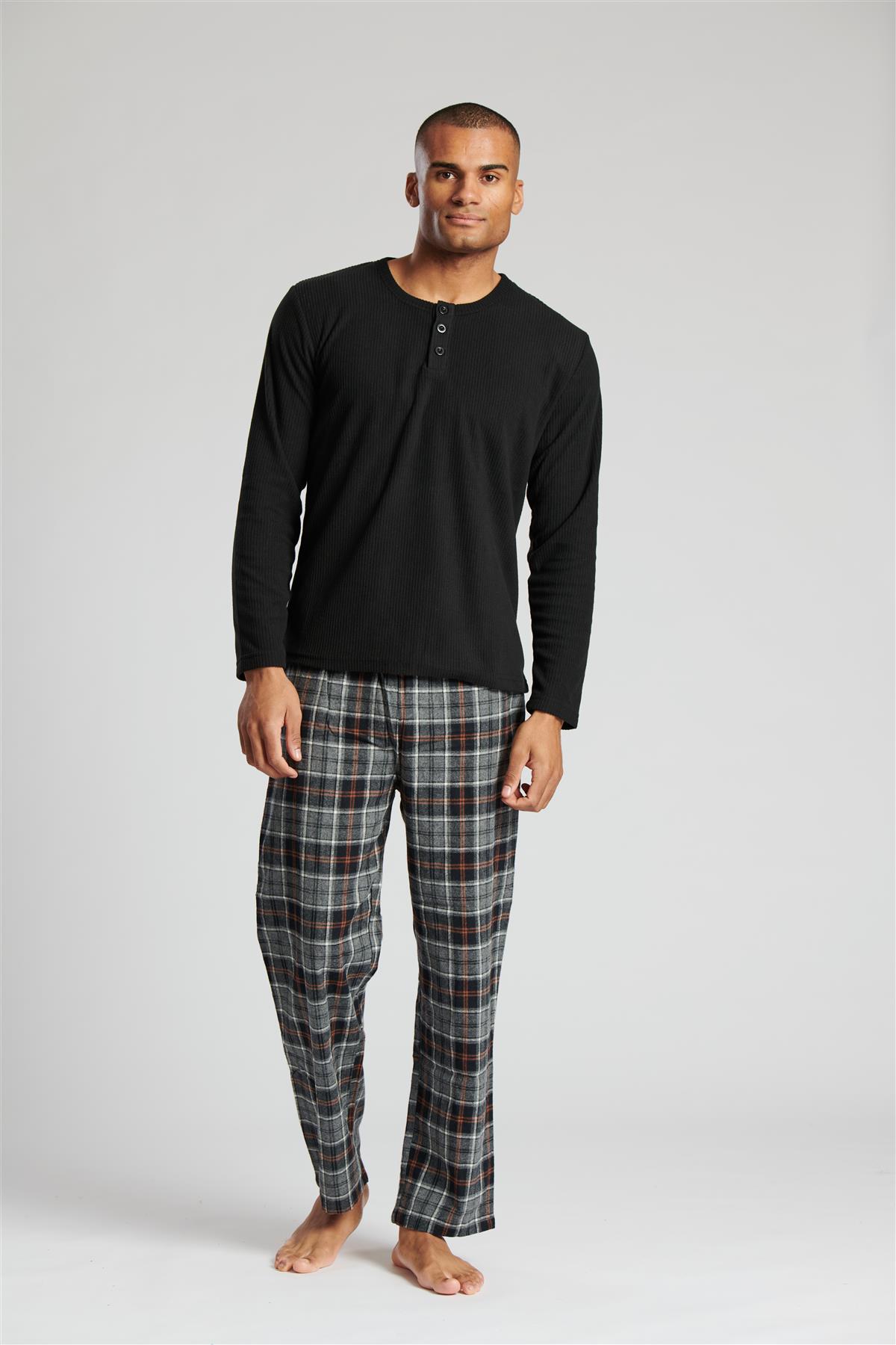 Ensemble pyjama long homme micropolaire haut et coton à carreaux pantalon  pyjama