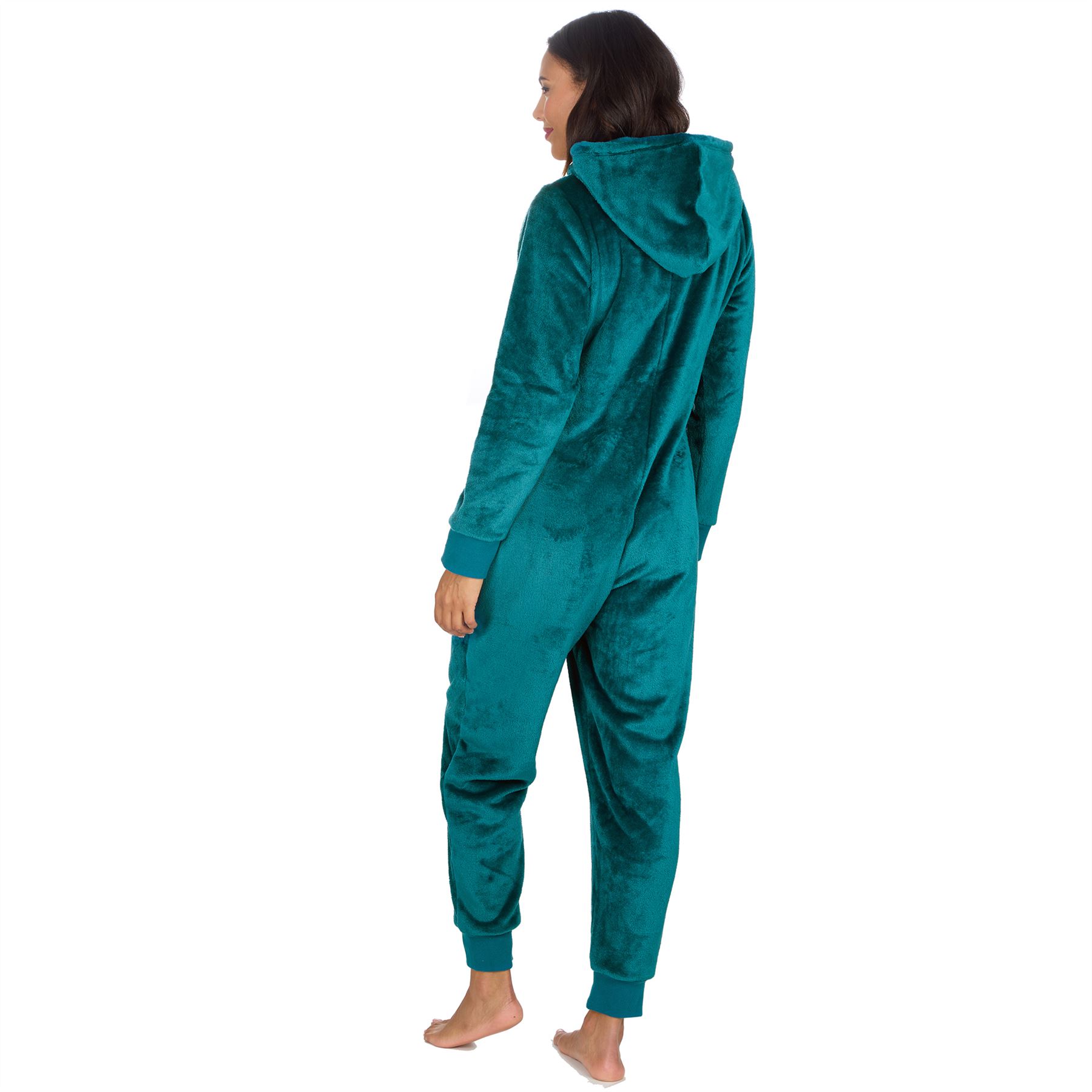 Ladies Fleece 1Onezie Soft Polished Hooded All In One Zip Jumpsuit Loungewear - Picture 12 of 13