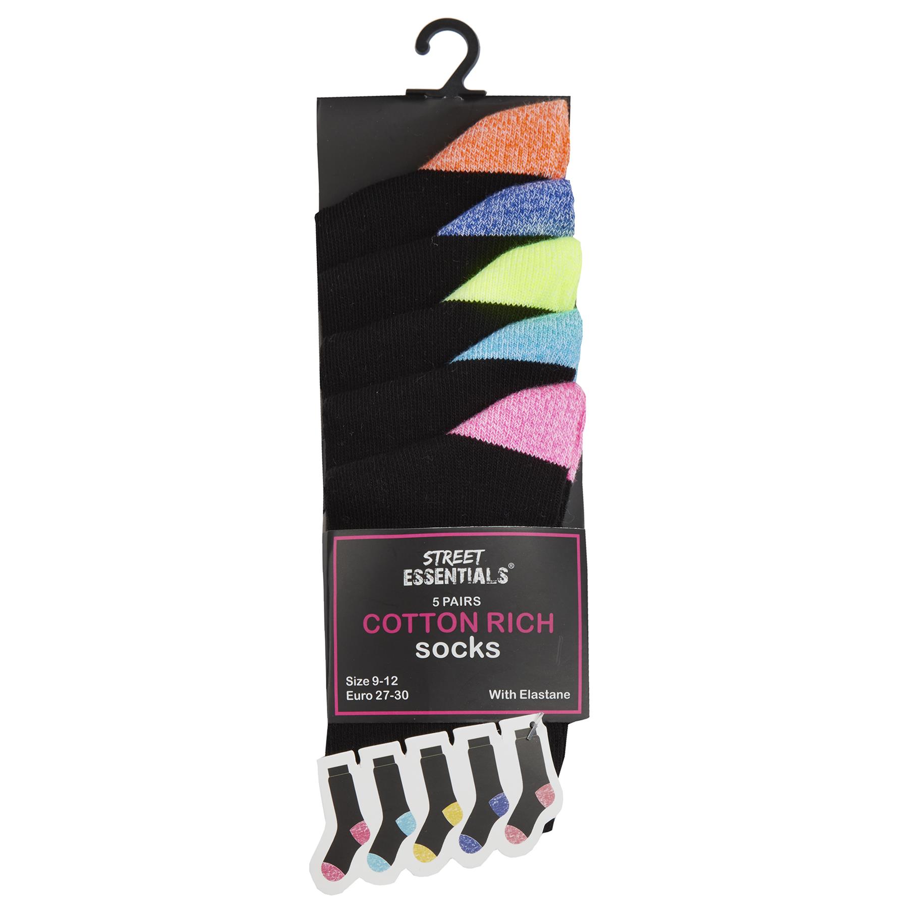 Kids Cotton Rich Socks Boys Girls Black Marl Crew Everyday Sock (5 or 10 Pairs) - Picture 9 of 13