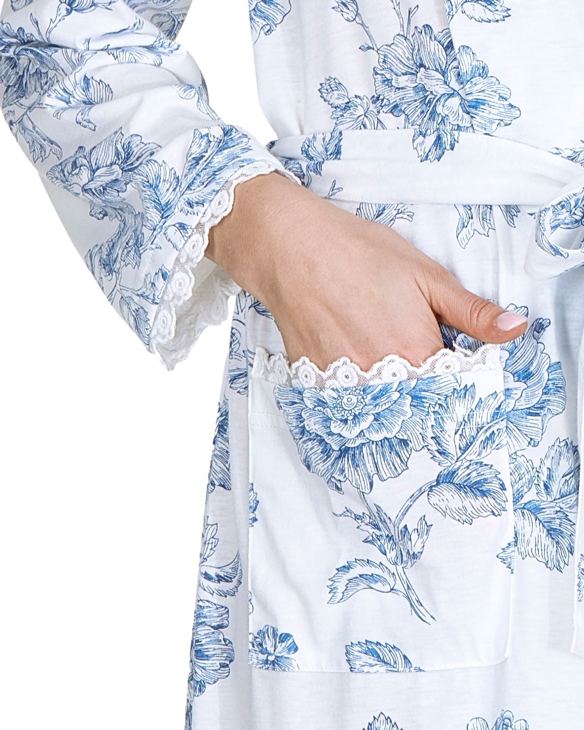 Damen Jersey Blumen Morgenmantel Vintage Print Cotton Rich Langarm Morgenmantel - Bild 11 von 11