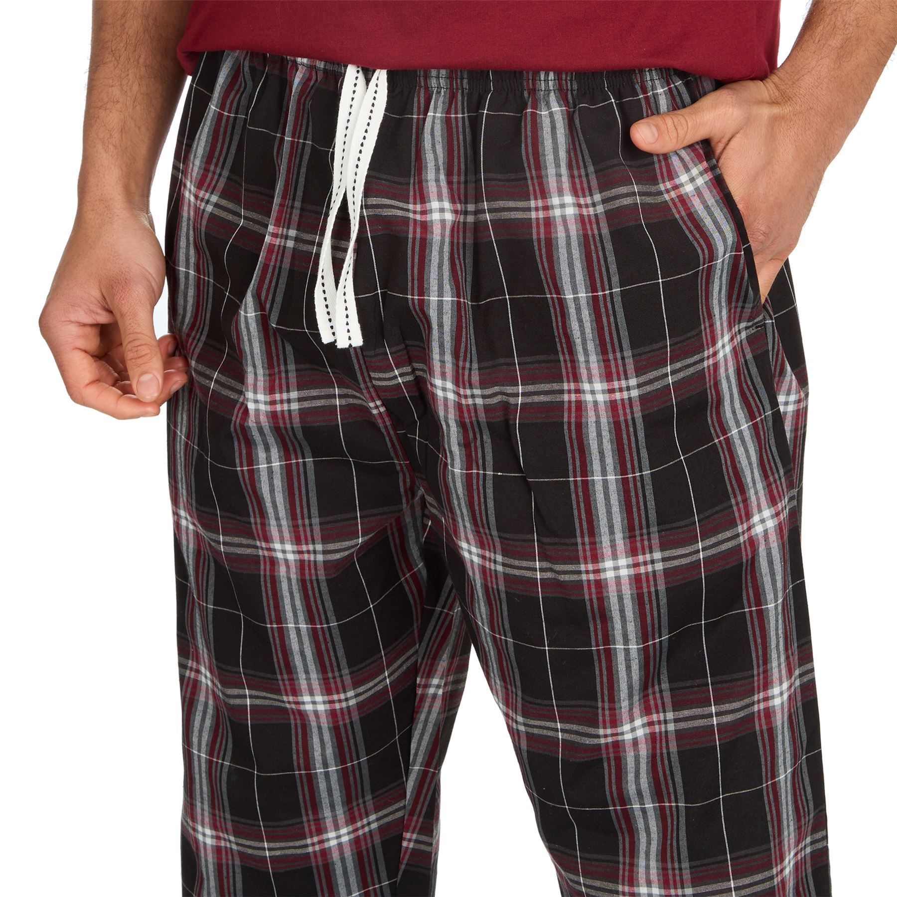 Mens Pyjamas Jersey Top Long Woven Check Pants Lounge Pyjama Set Pjs Nightwear - Picture 13 of 28