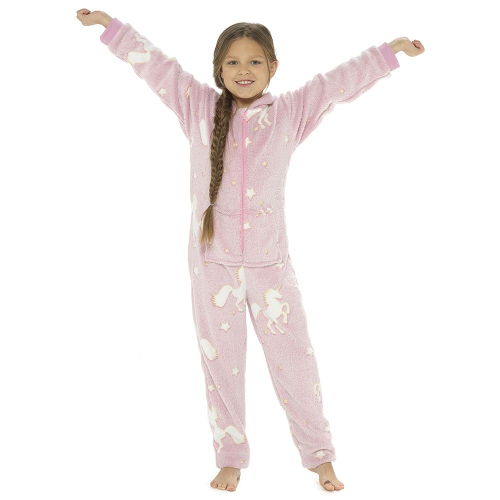 Glow In The Dark 1Onezie Kids Boys Girls Hooded All In One Zip Sleepsuit - Picture 19 of 22