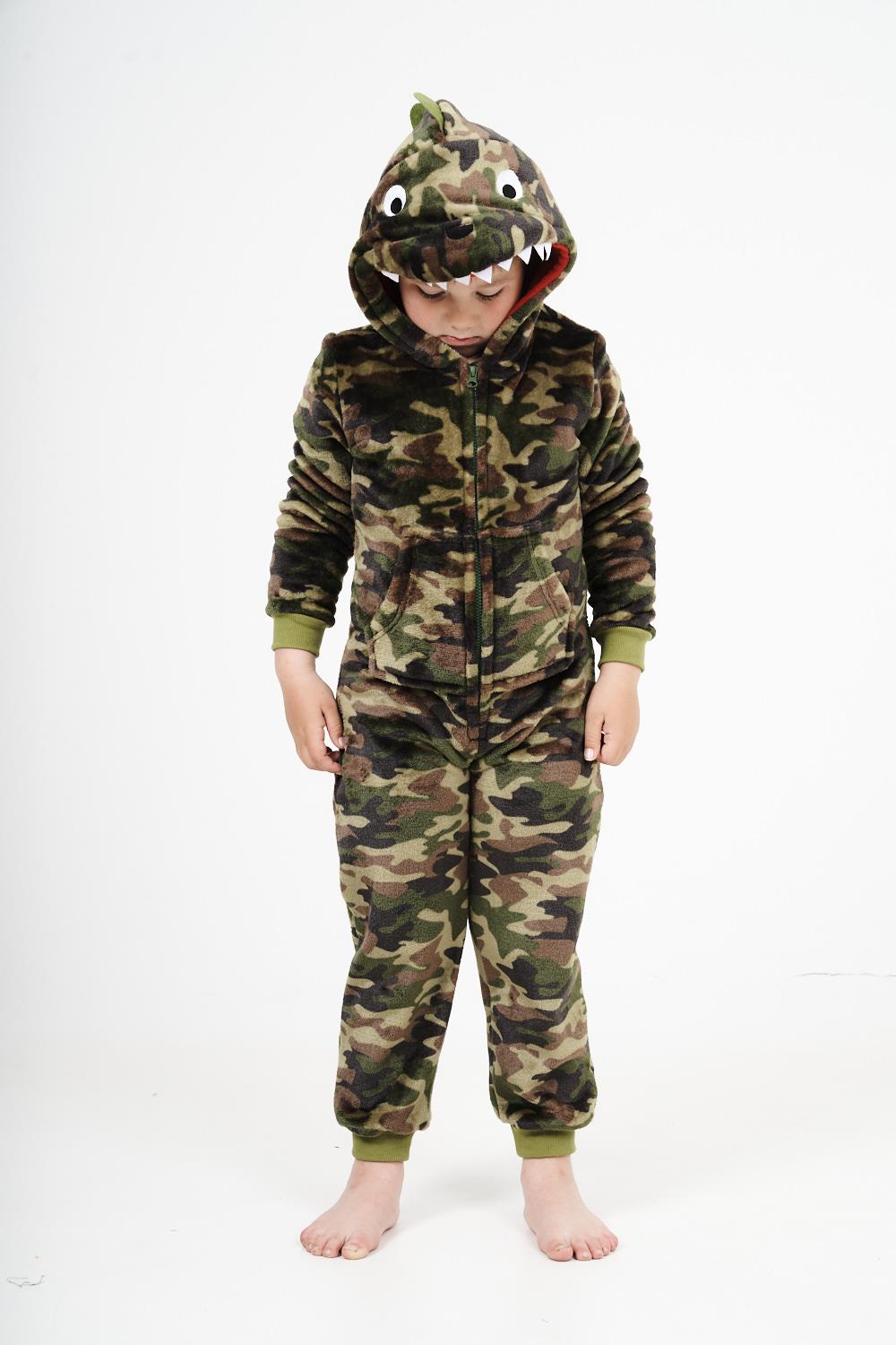 Kids Novelty Animal 1Onezie Soft Coral Fleece 3D All in One Sleepsuit with Hood - Picture 9 of 88