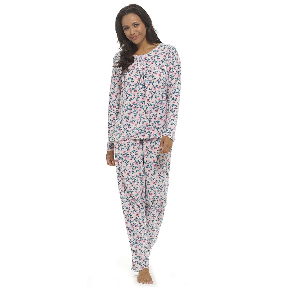 Damen Polar Fleece Schlafanzug Damen Langarm Soft Touch Winter Pyjama Set - Bild 7 von 9