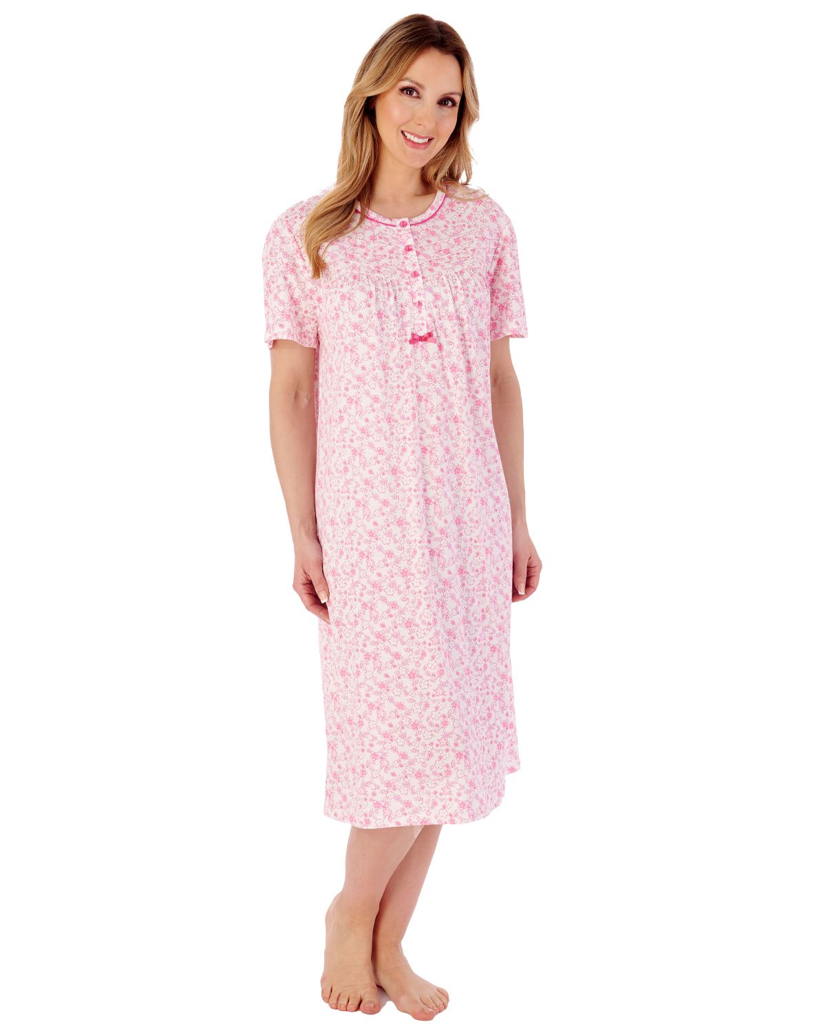 Slenderella Cotton Nightie 42" Short Sleeve Ditsy Floral Jersey Nightdress - Picture 8 of 10