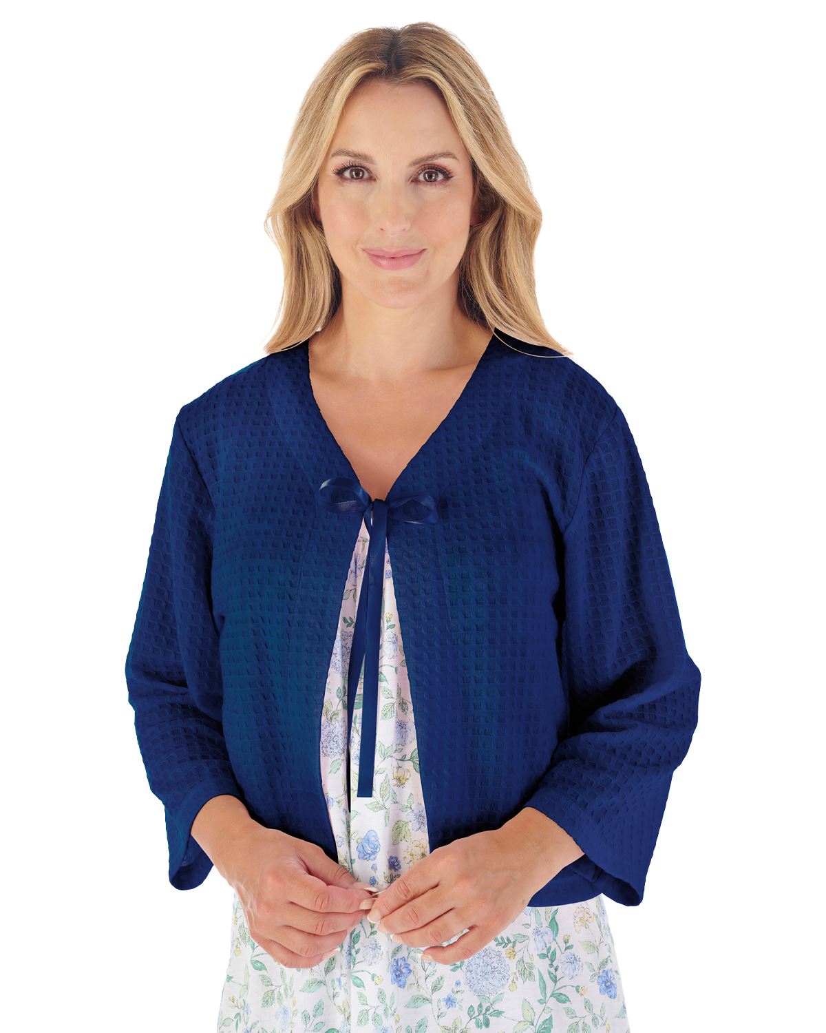 Slenderella Waffle Bed Jacket Button or Ribbon Fastening Lightweight Housecoat - Picture 4 of 9