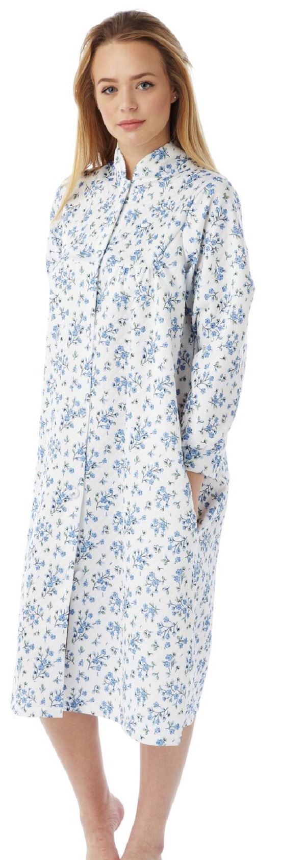 Womens Marlon Lightweight Floral Quilted Button Front Gown House Coat Nightwear