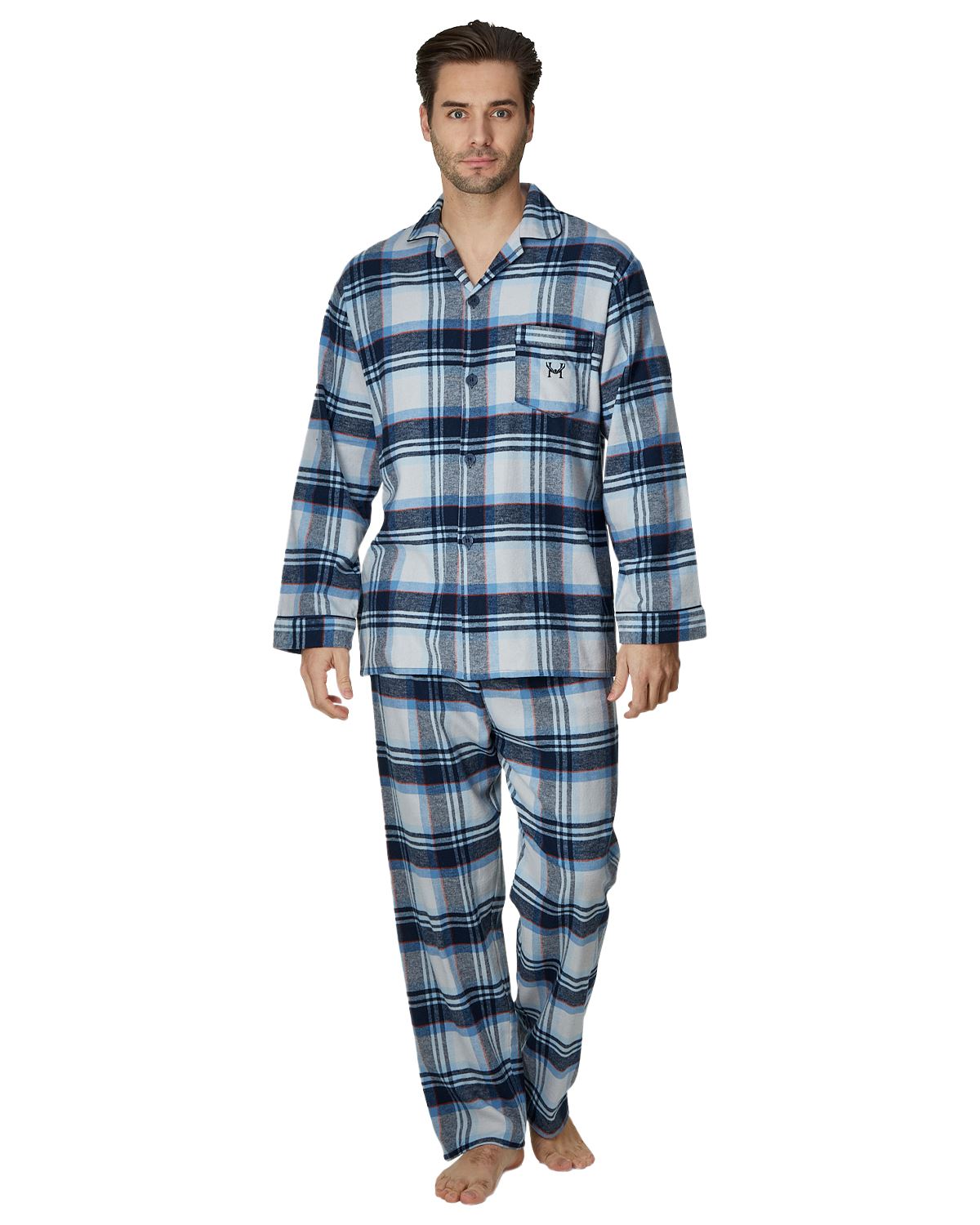 Juego de pijamas de algodón cepillado Haigman para hombre manga larga con botones a medida - Imagen 23 de 38