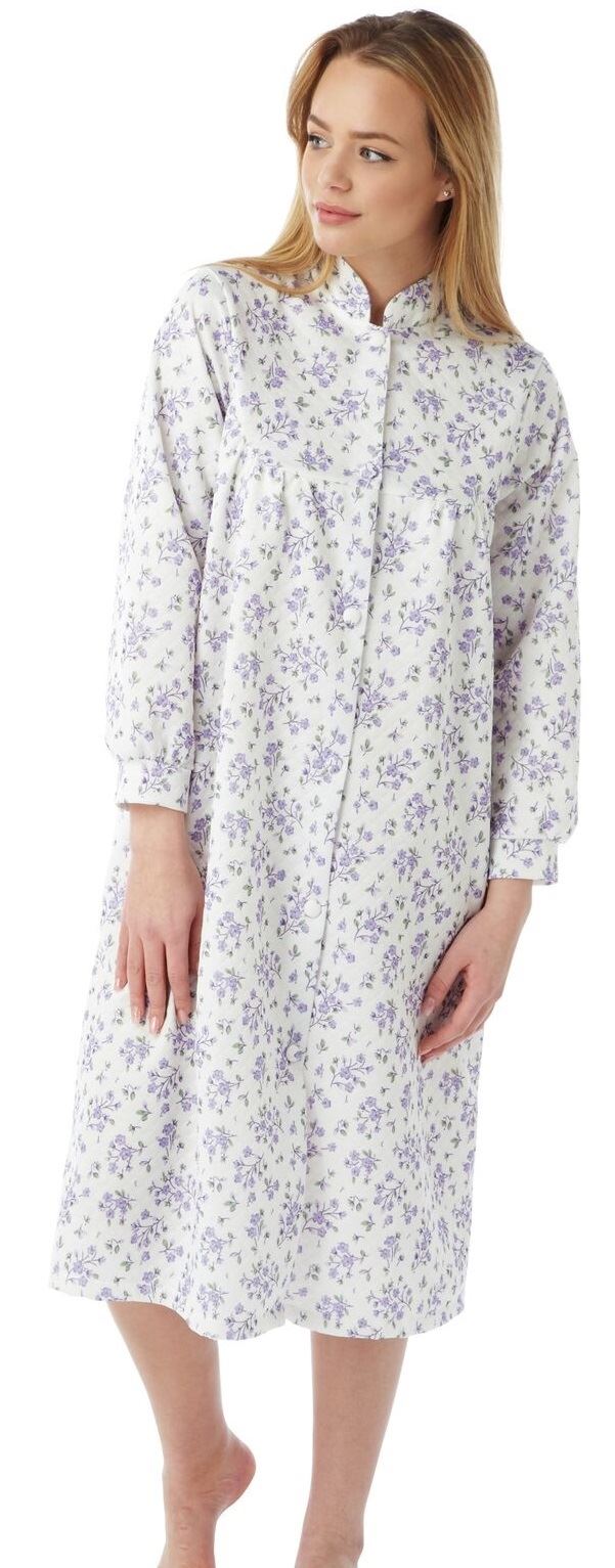 Womens Marlon Lightweight Floral Quilted Button Front Gown, House Coat