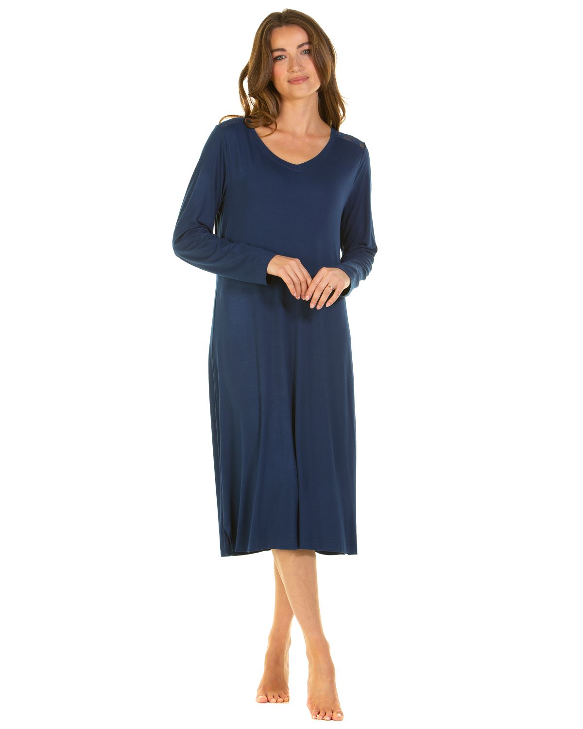 La Marquise Bamboo Lace Nightie Hypoallergenic Breathable Long Sleeve Nightdress - Picture 6 of 9