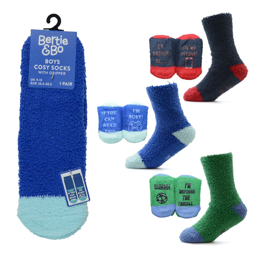Slogan Sole Cosy Socks Kids Boys Girls Fluffy Winter Novelty Sock (3 Pairs) - Picture 2 of 9