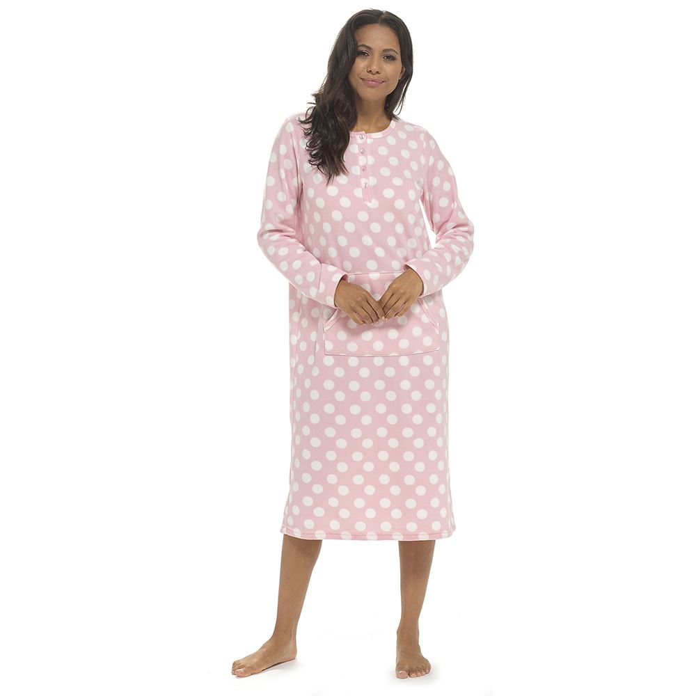 Womens Polar Fleece Nightie Ladies Long Sleeve Soft Touch Winter Nightdress - Picture 21 of 22