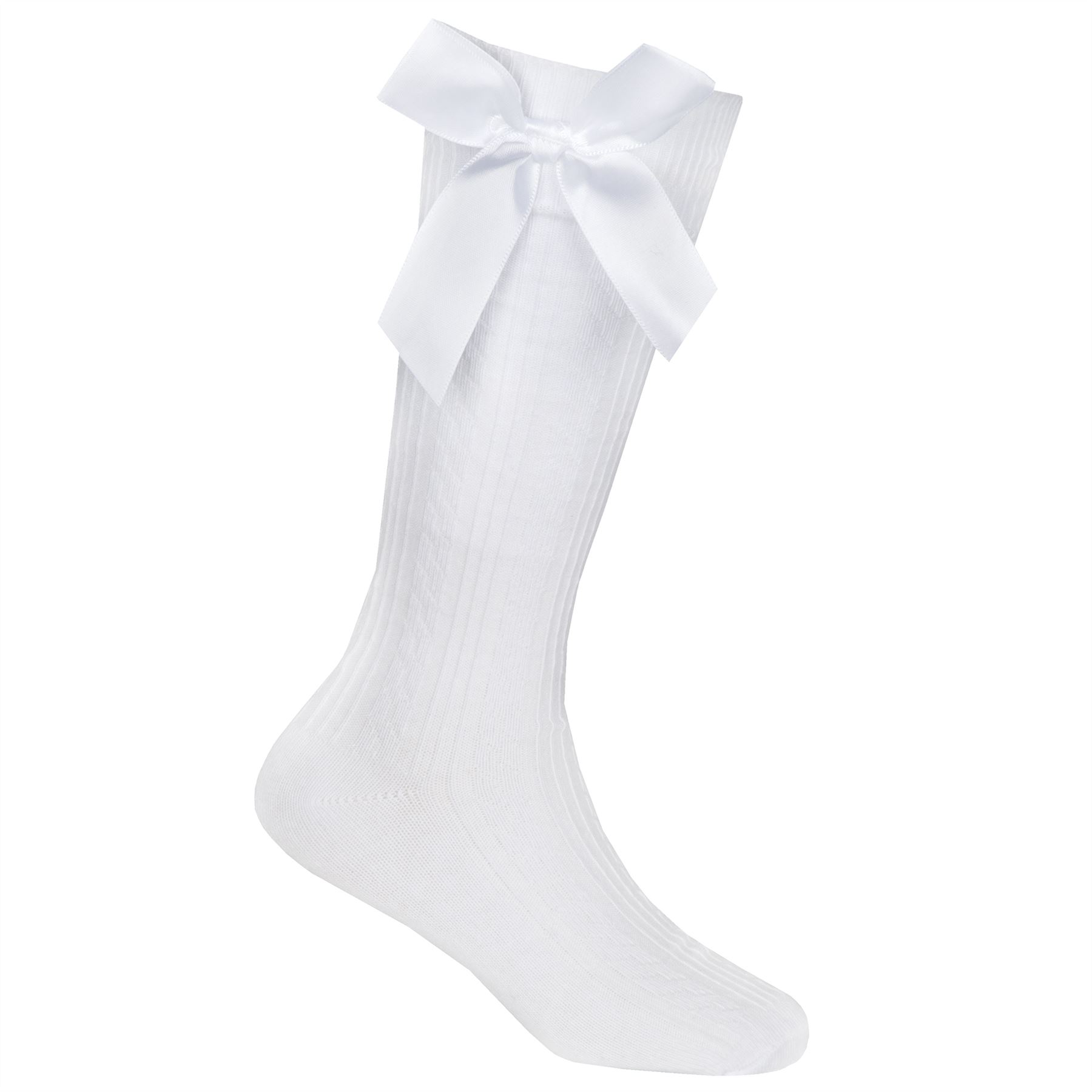 Girls Knee High Socks Cable Knit Cotton Rich Bow School Sock 2 Pairs - Picture 12 of 13