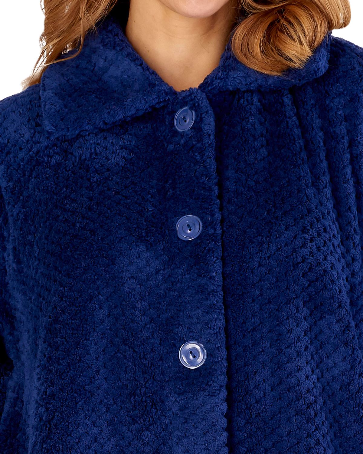 Slenderella Luxury Button Robe Soft Waffle Fleece Long Sleeve Dressing