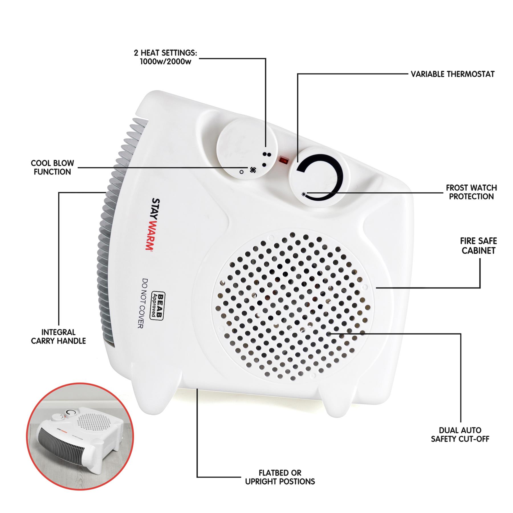 STAYWARM Stand- und Flachbett-Heizlüfter mit 2 Heizstufen - Bild 19 von 28