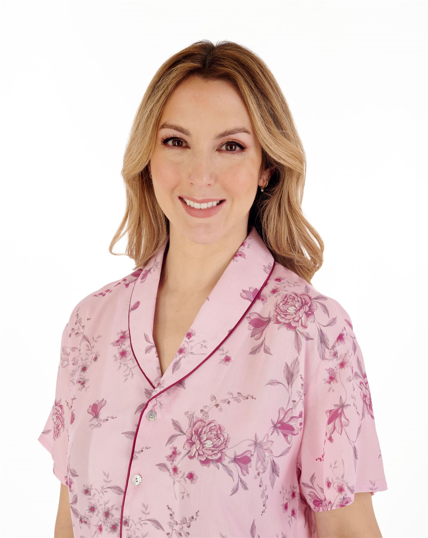 Gaspé Tailored Button Pyjamas Floral Woven Viscose Short Sleeve Night Pyjama Set - Picture 3 of 7