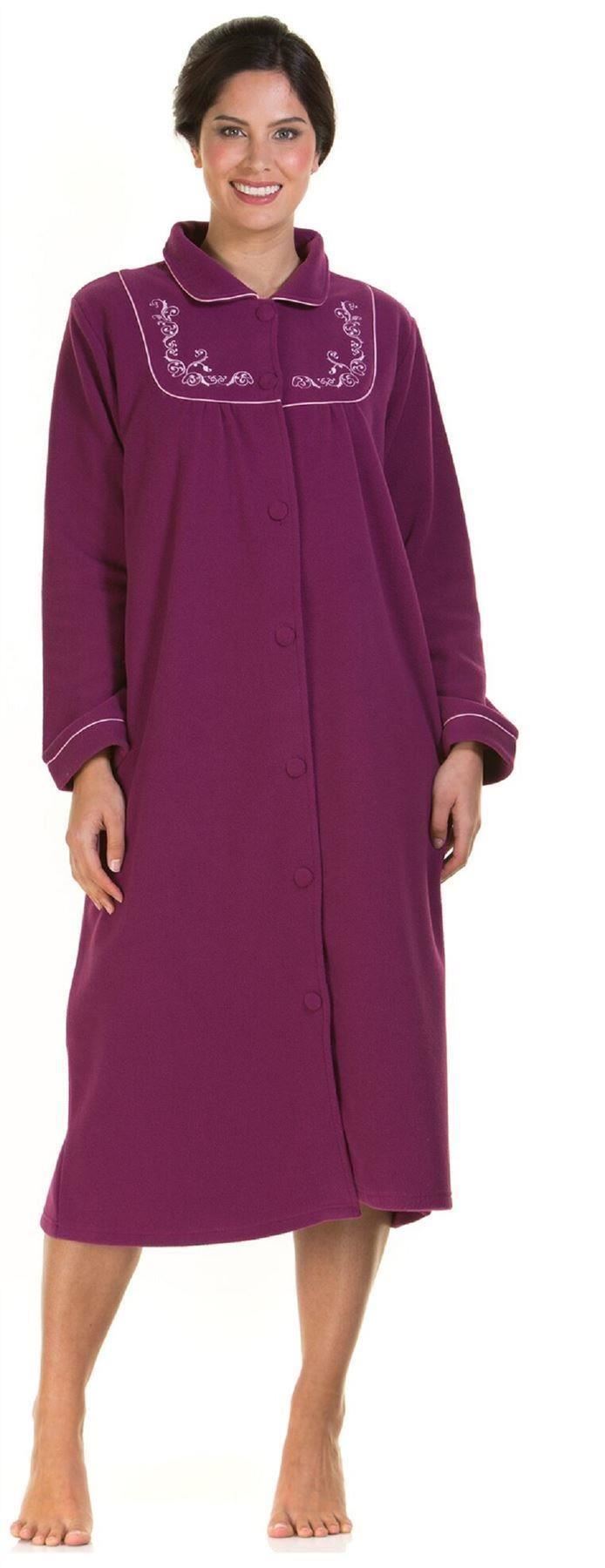 Womens Soft Fleece Long Sleeve Button Front & Pockets Soft Dressing