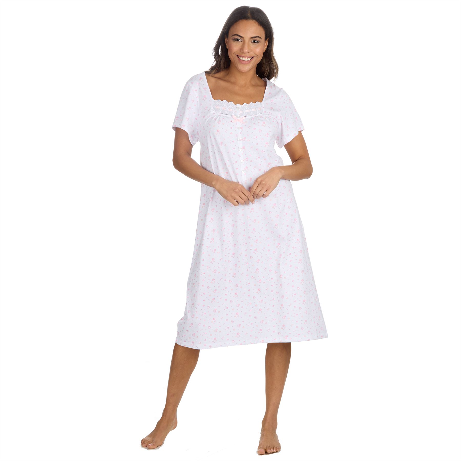 Cottonique Jersey Nightie Ladies 100% Cotton Soft Short Sleeve Nightdress - Picture 21 of 29