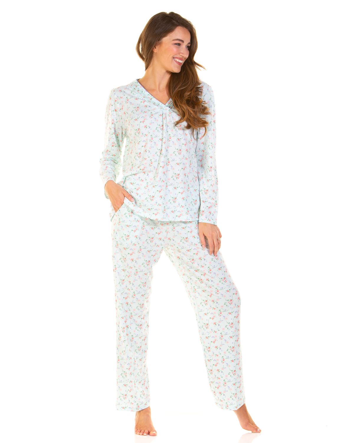 Conjunto de pijama floral de manga larga rico de algodón para damas La Marquise Jersey - Imagen 2 de 9
