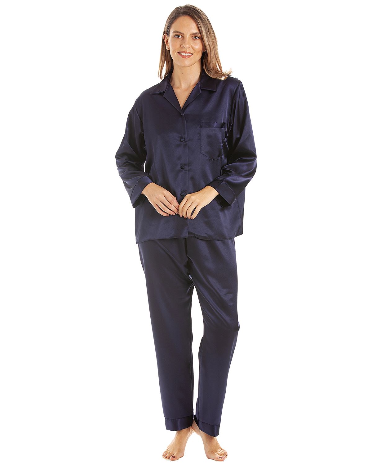 Traditional Satin Button Pyjamas Lady Olga Long Sleeve Button Through Pyjama Set - Picture 17 of 22