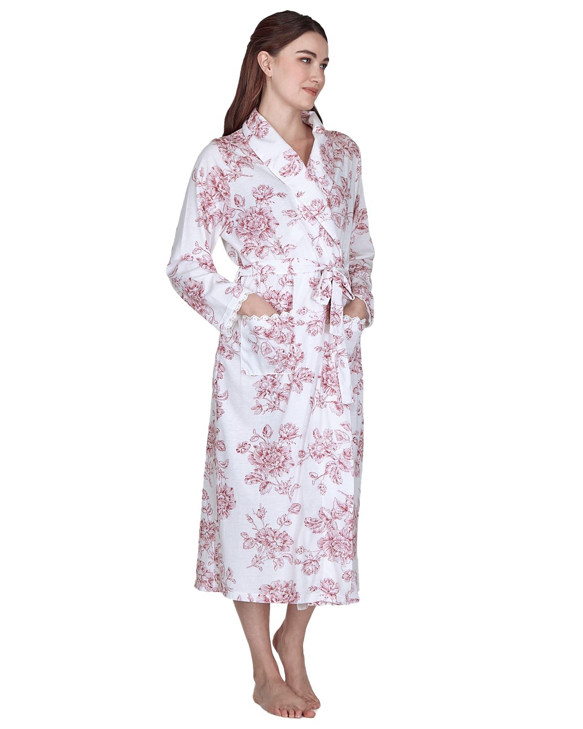 Damen Jersey Blumen Morgenmantel Vintage Print Cotton Rich Langarm Morgenmantel - Bild 3 von 11
