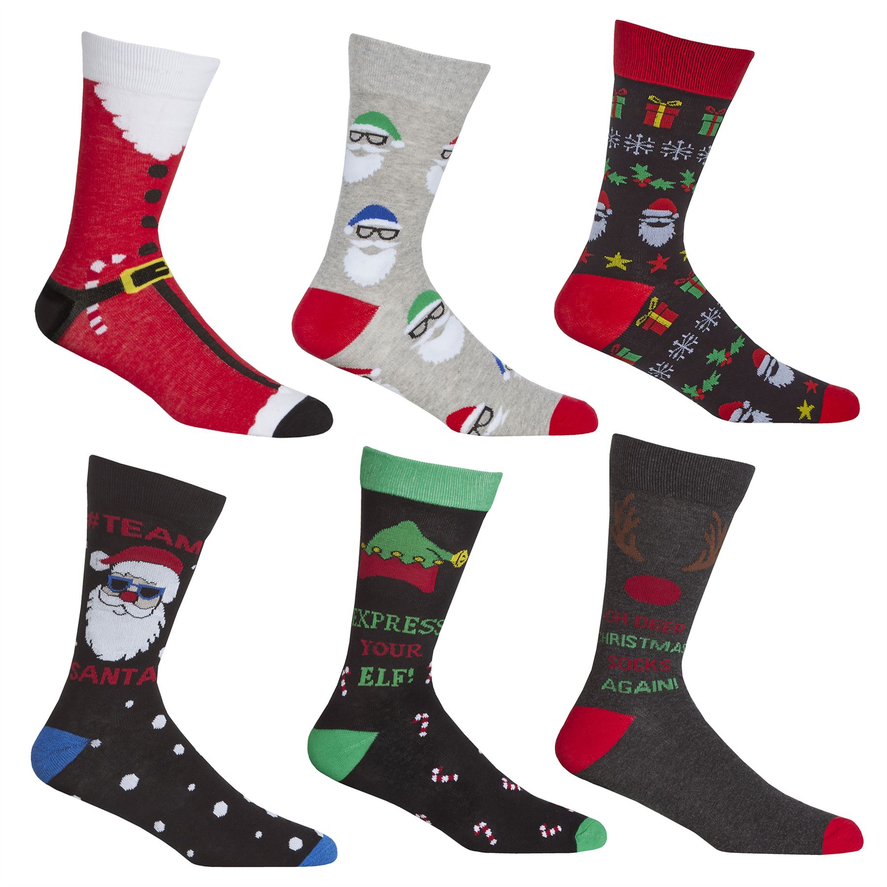 Family Christmas Socks Babies Kids Adults Cotton Rich Novelty Xmas Sock 6 Pair - Picture 20 of 35