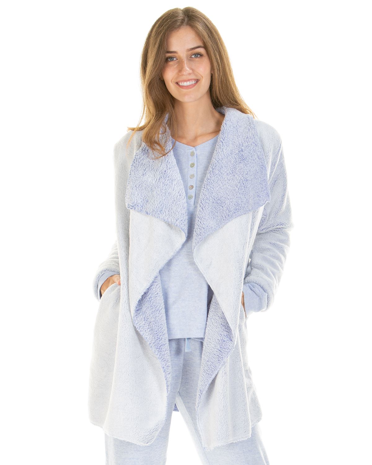 Soft Fleece Bed Jacket Ladies Waterfall Shawl Collar Robe Dressing