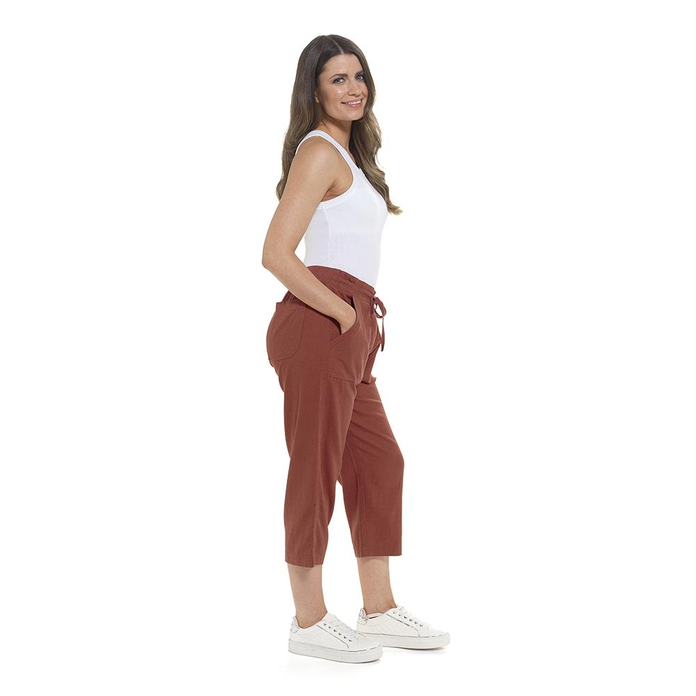 Linen Cropped Trousers Lightweight Summer Pedal Pushers Paperbag or Ribbed Waist - Picture 11 of 12
