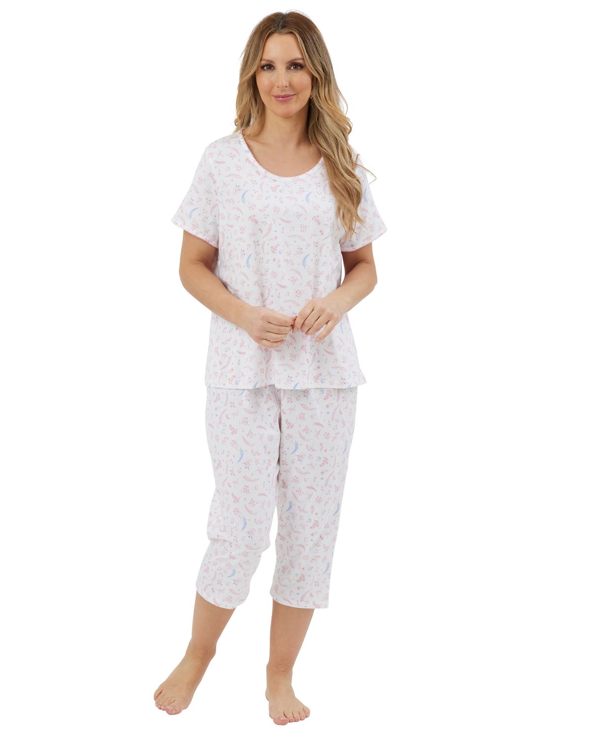 Marlon Baumwolle Cropped Schlafanzug Ernte Blumen Jersey 3/4 Schlafanzug - Bild 6 von 7