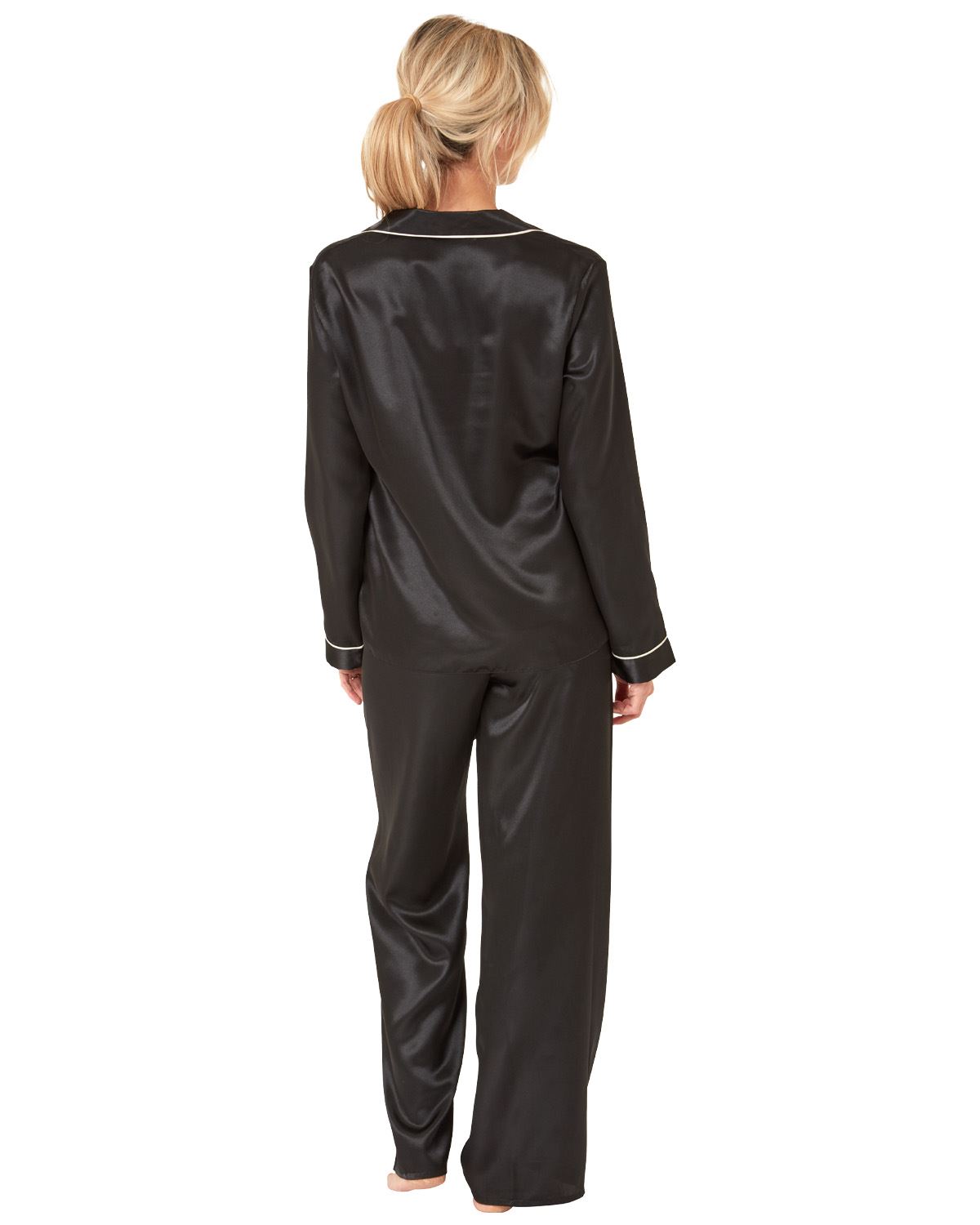 Ladies Satin Long Pajamas Button Through Silky Pajama Set PJ Nightwear - Picture 10 of 18
