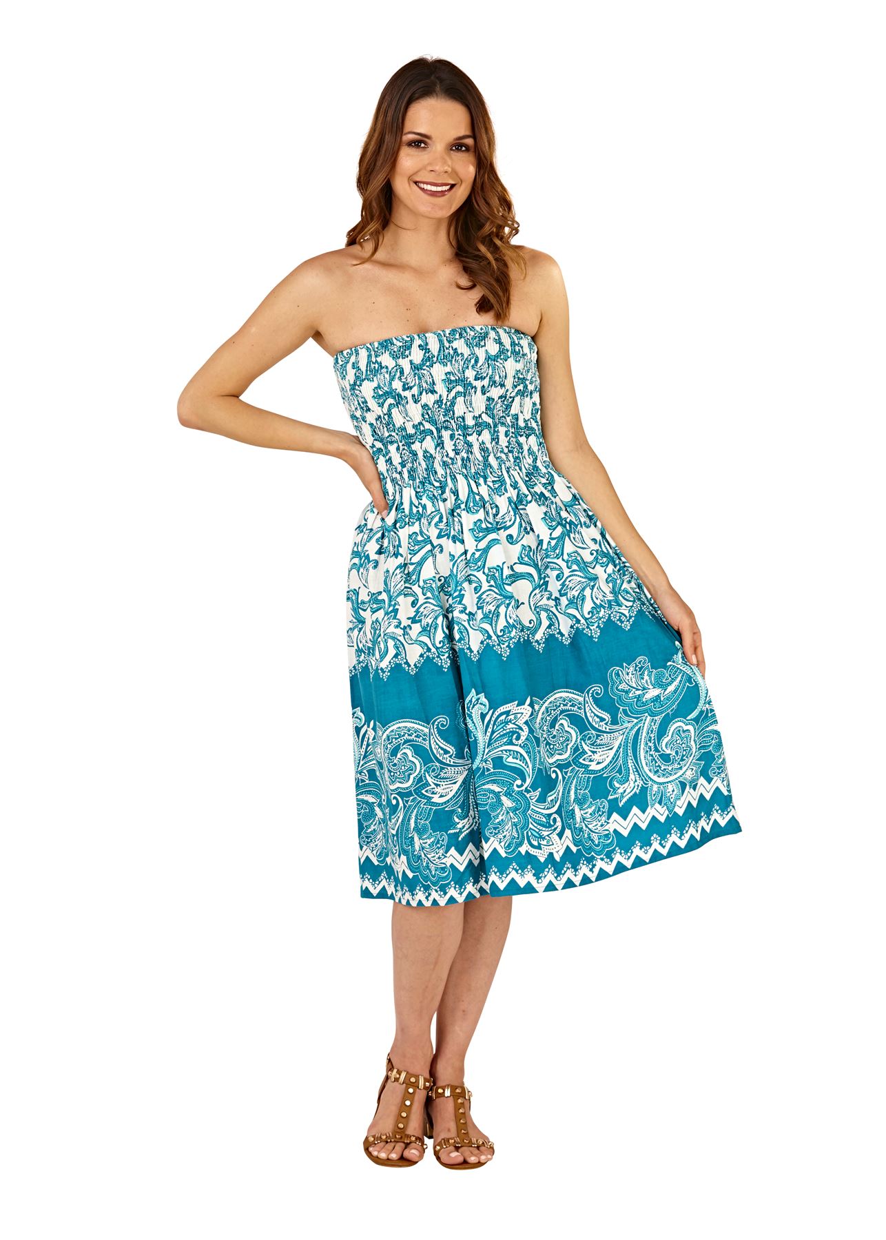 Ladies Pistachio Cotton Strappy Maxi Summer Dress D633 Aztec Print