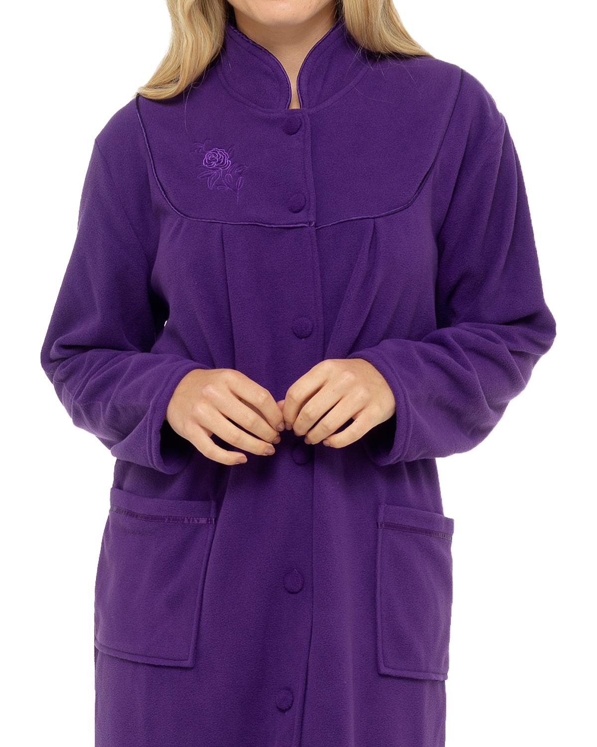 lady olga dressing gown Lady Olga Robe Soft Fleece Embossed Full Button Dressing Gown Nightwear - Gift