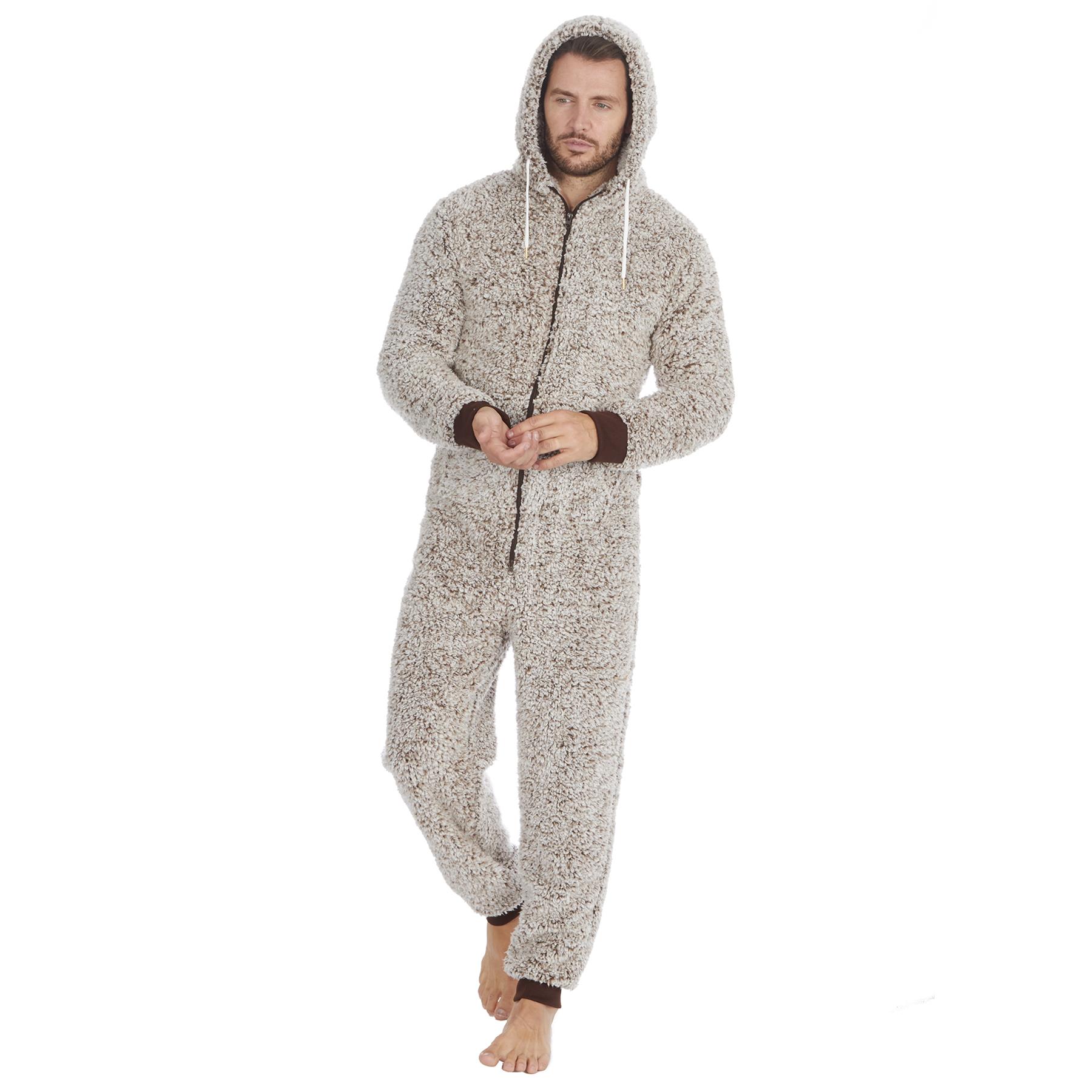Mens Thick Snuggle Warm Fleece Hooded Zip 1Onesie All In One Jumpsuit