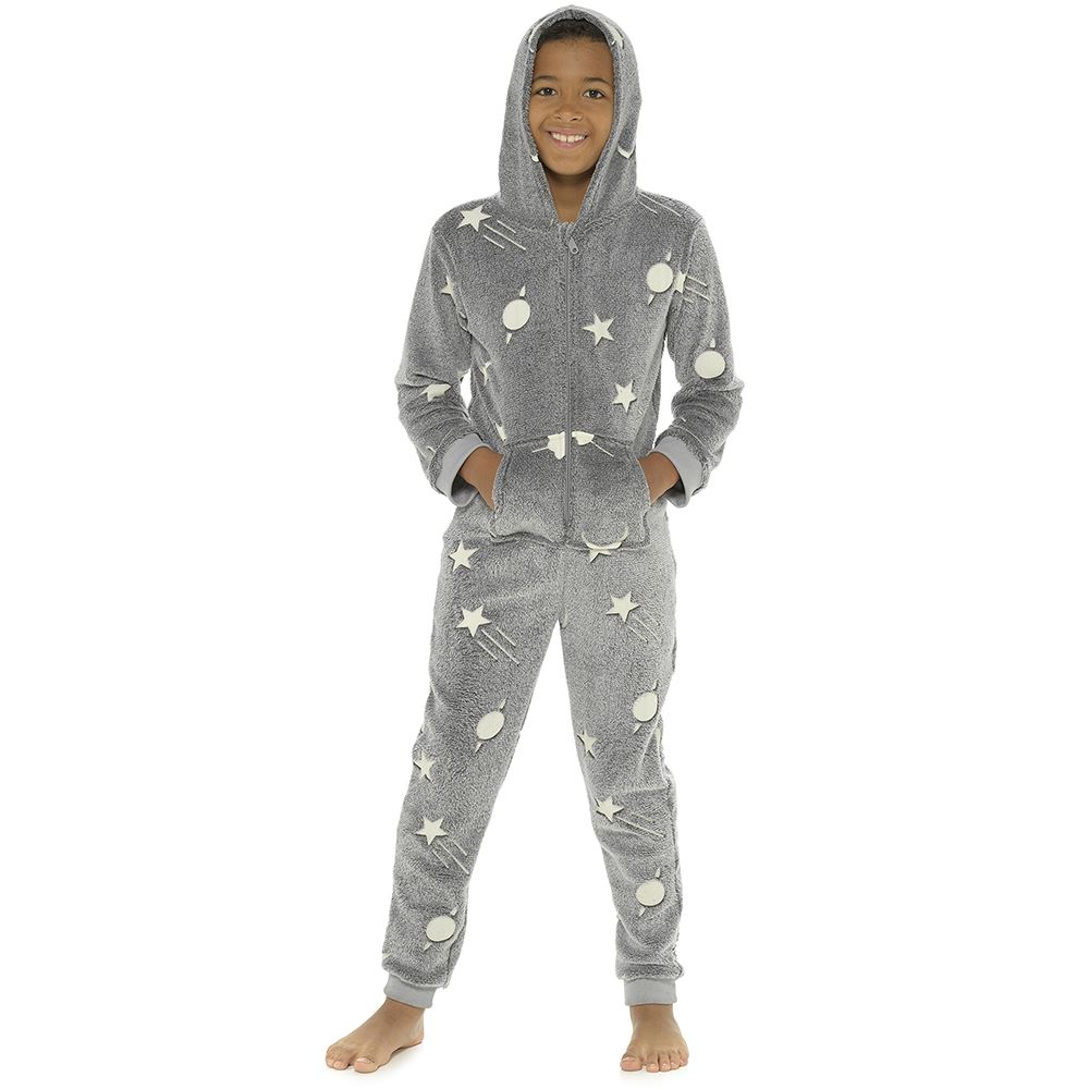 Glow In The Dark 1Onezie Kids Boys Girls Hooded All In One Zip Sleepsuit - Picture 8 of 22