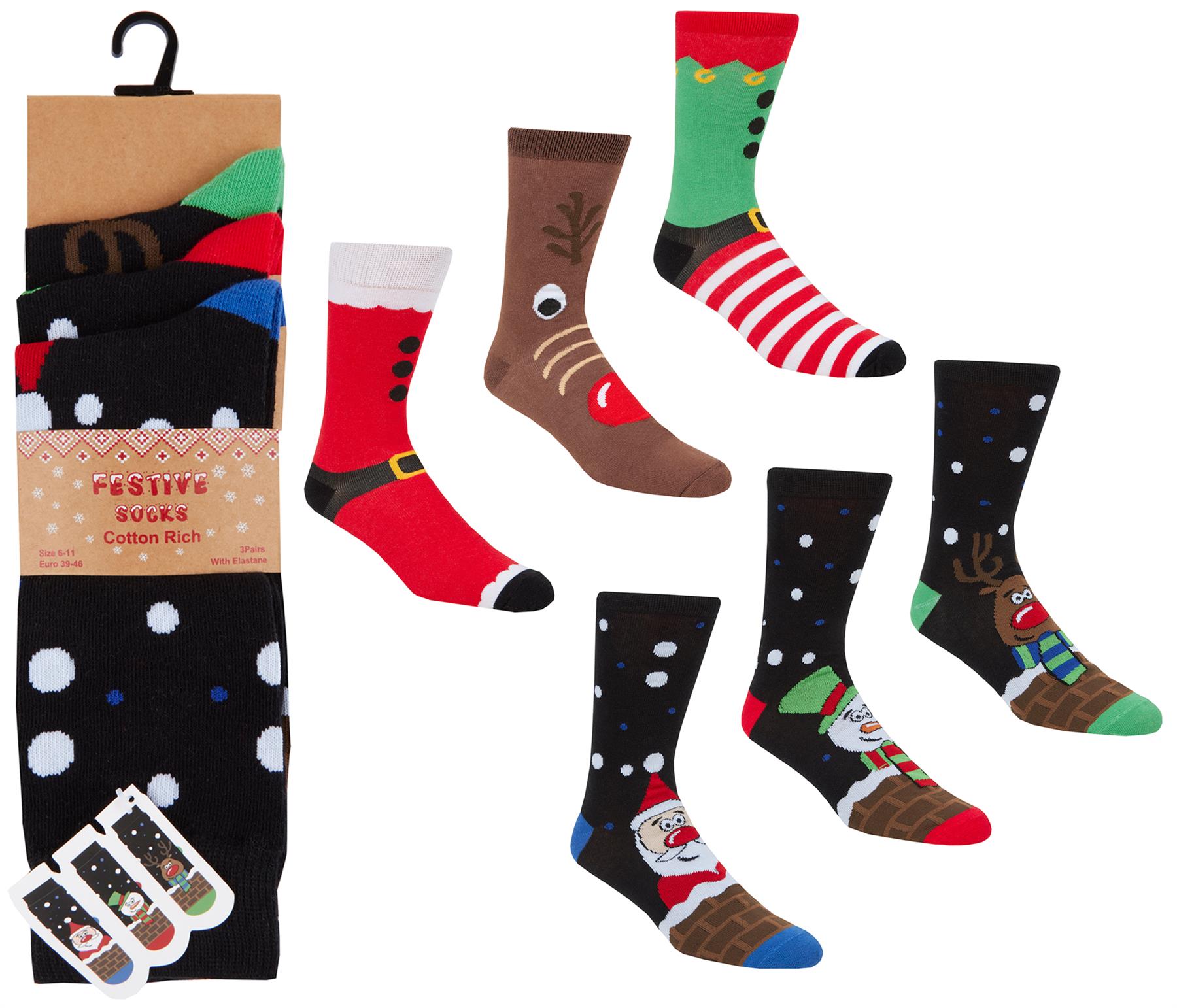 Assorted 6 Pairs Ladies Christmas Socks 6 Different Designs Size UK 4-7 3